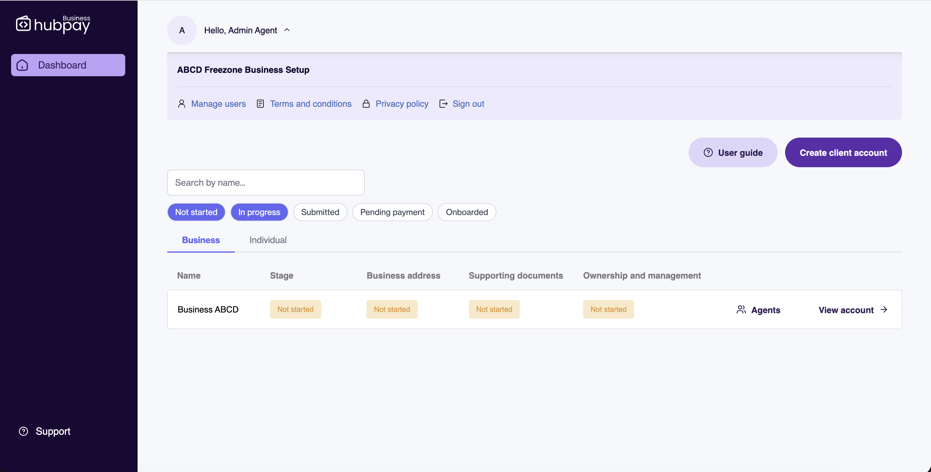 Client account created