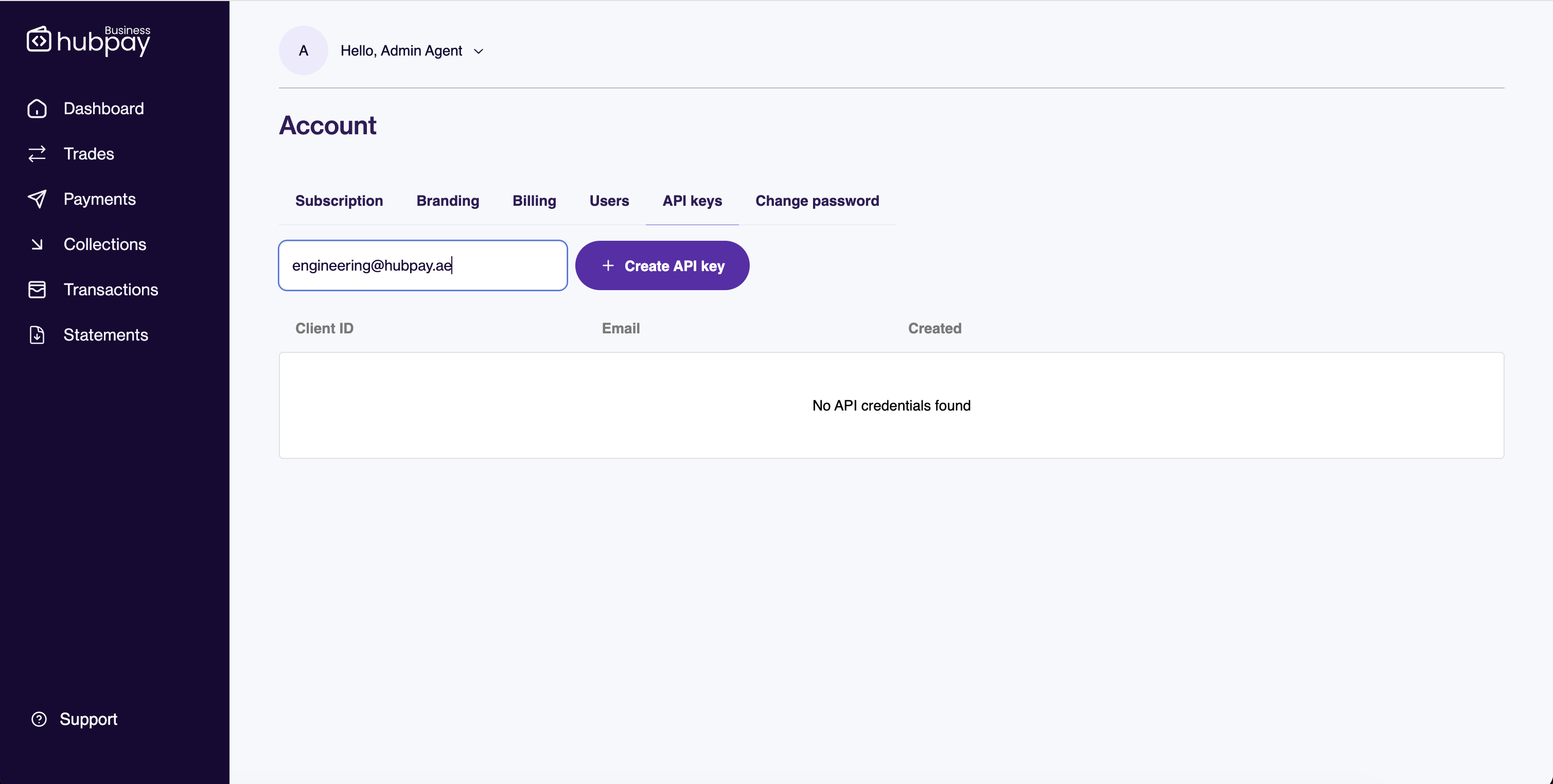 Create API key form