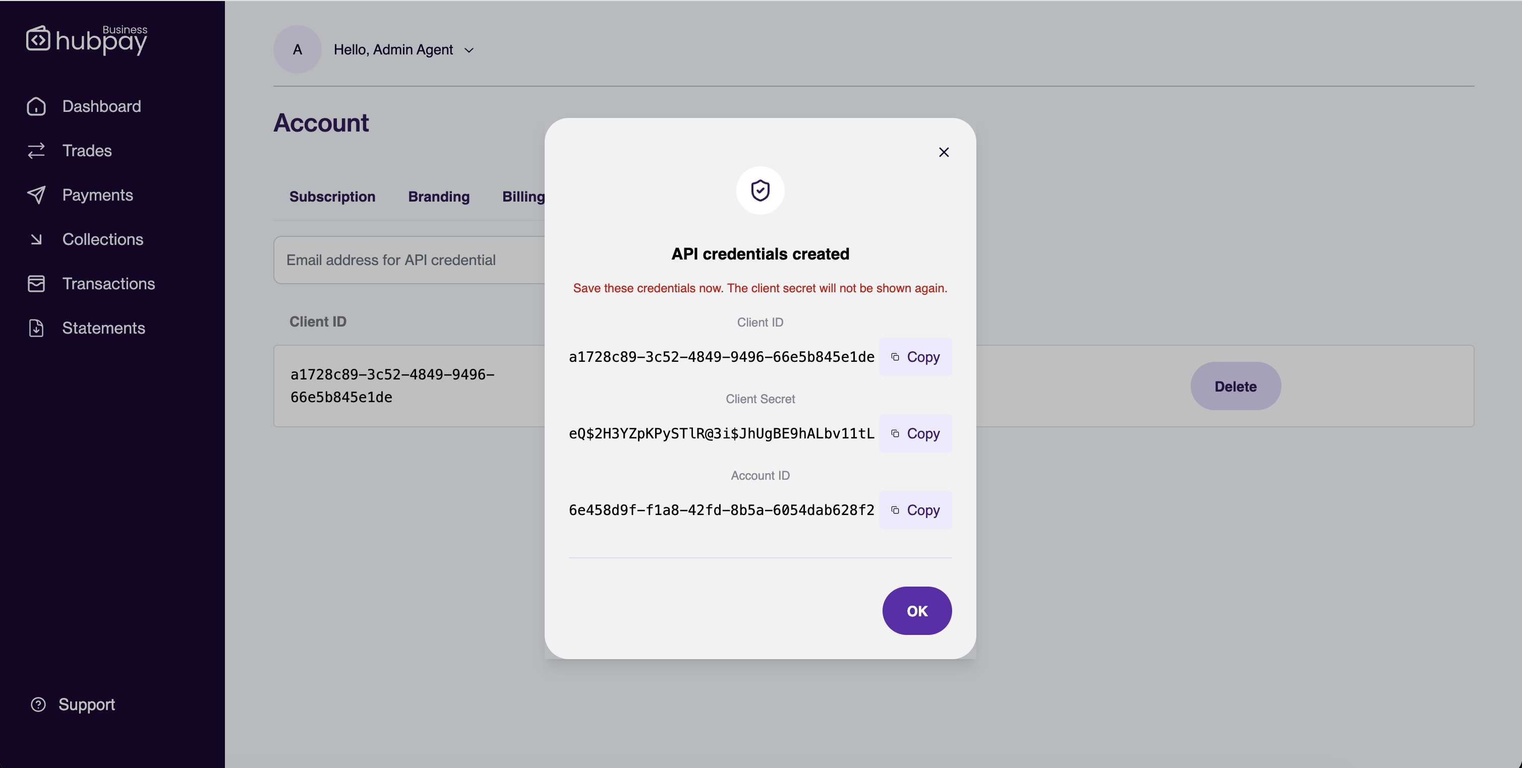 API credentials created