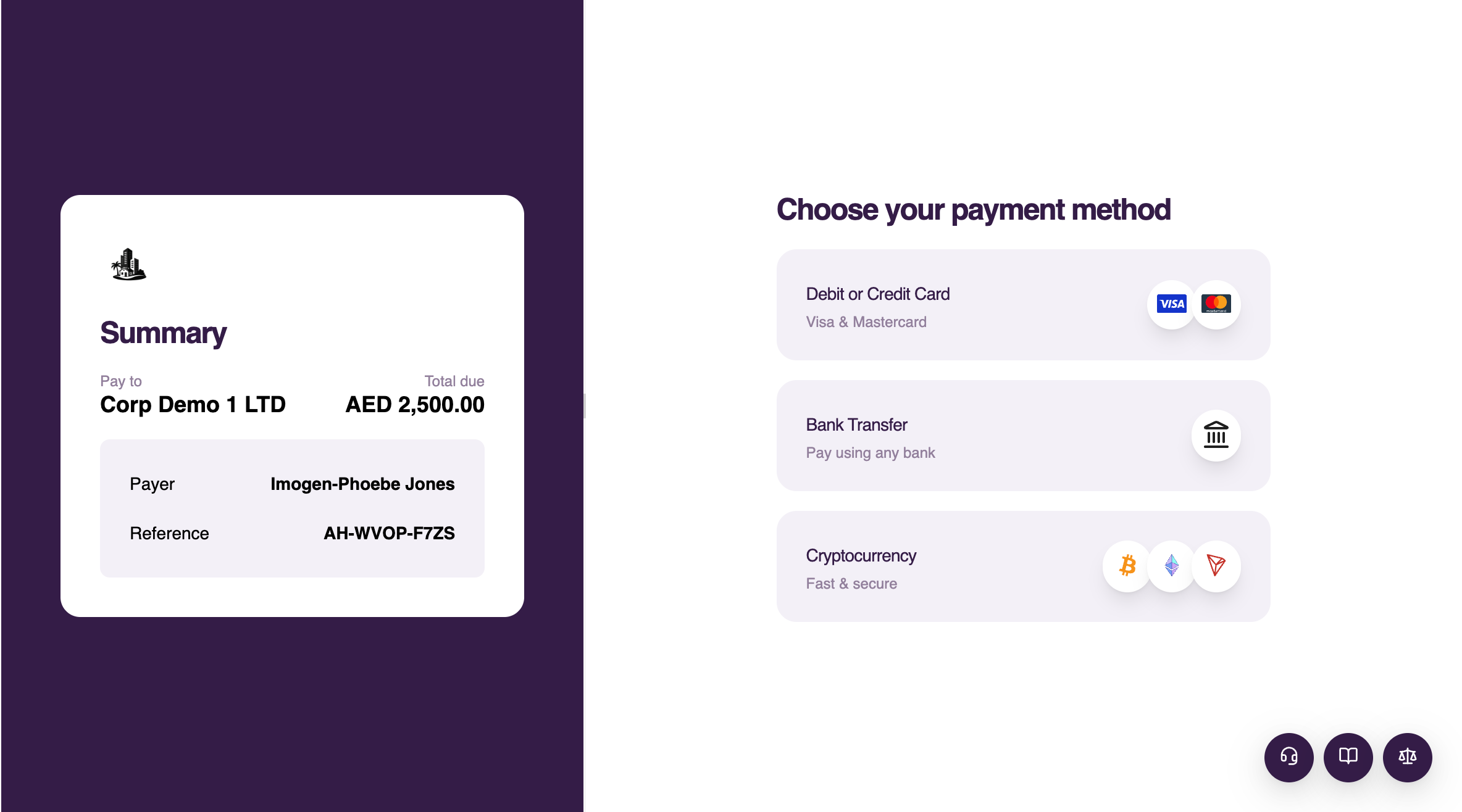 Selecting cryptocurrency in Hubpay checkout