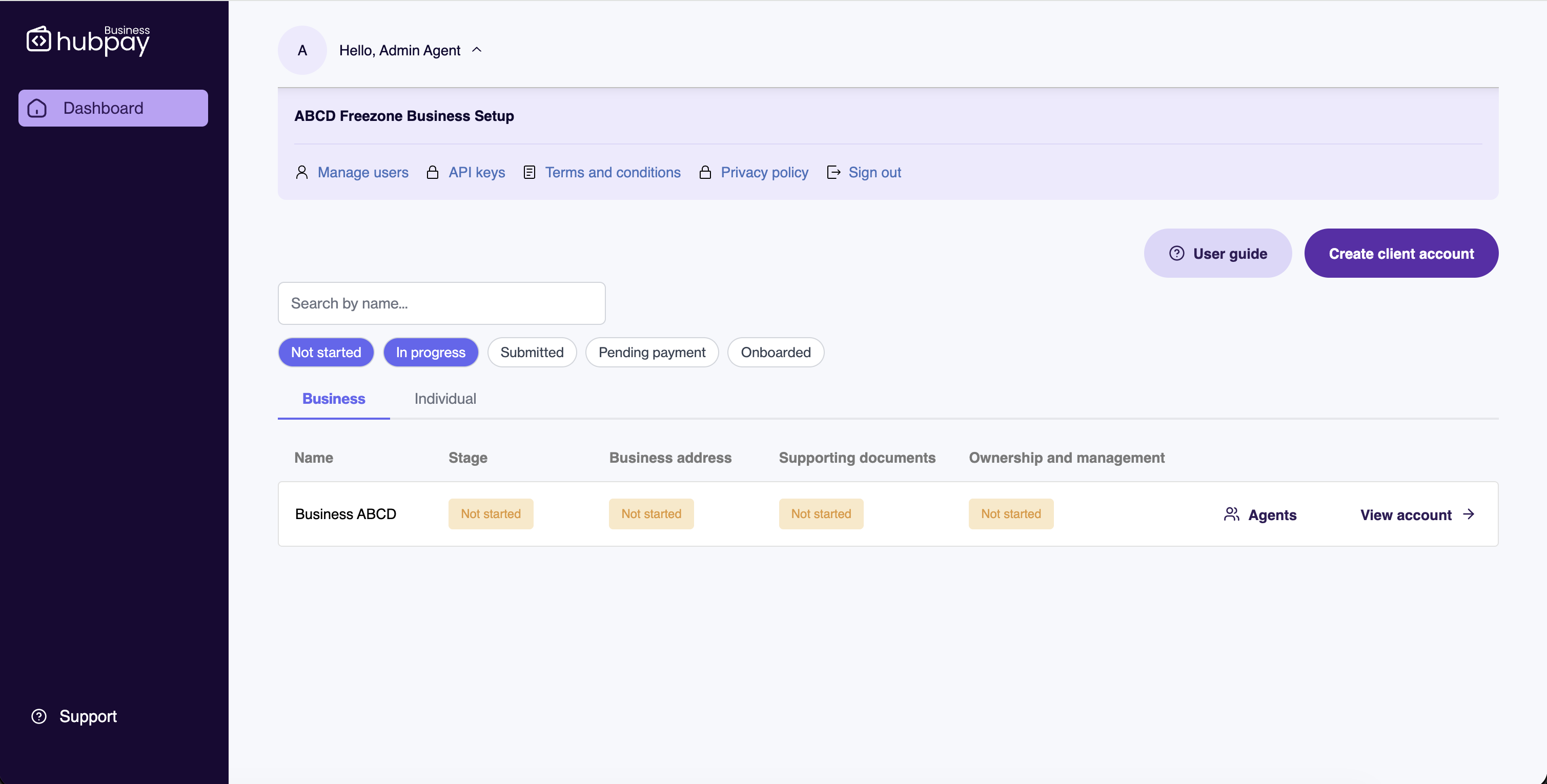 API keys menu option
