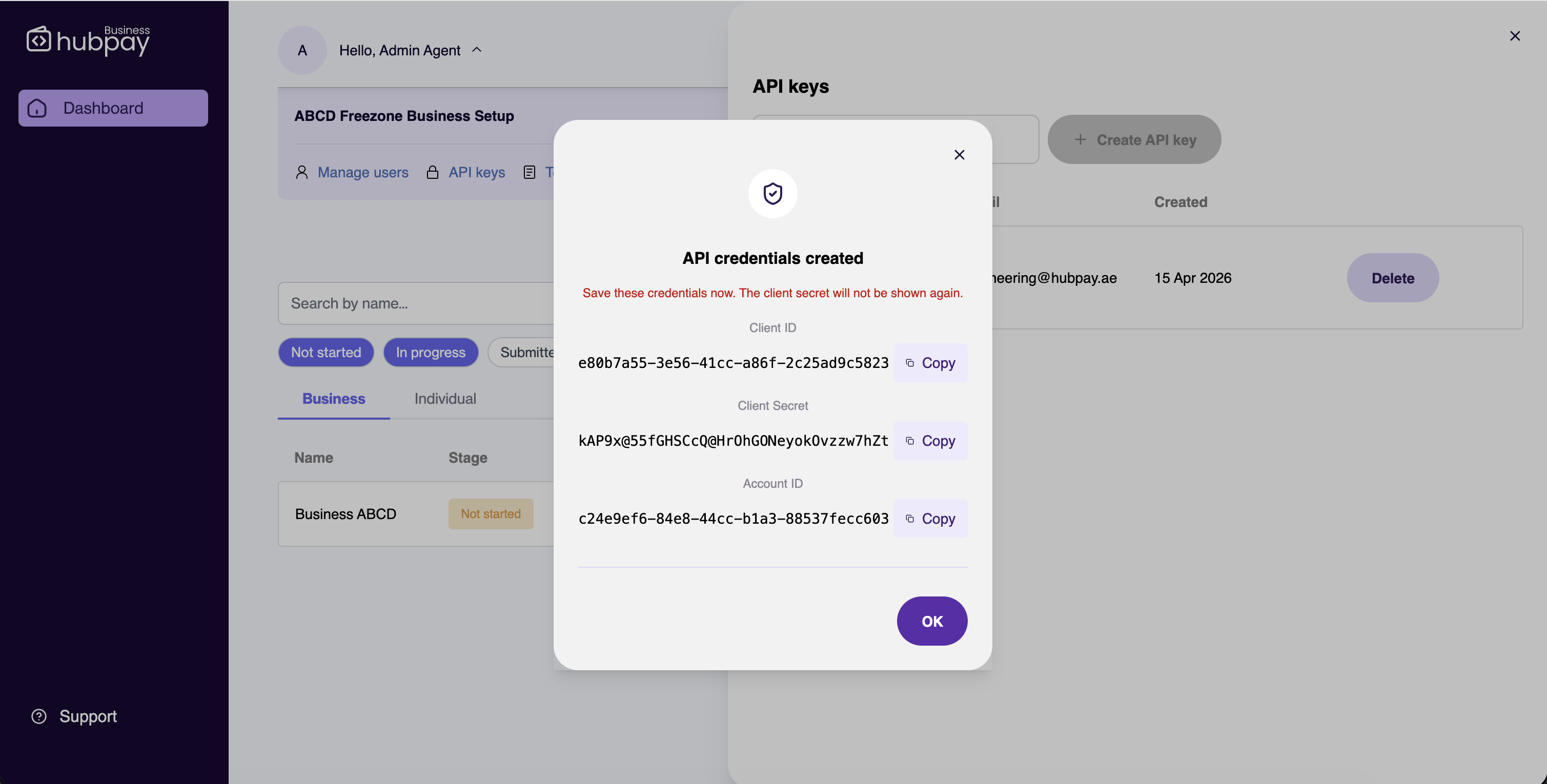 API credentials created