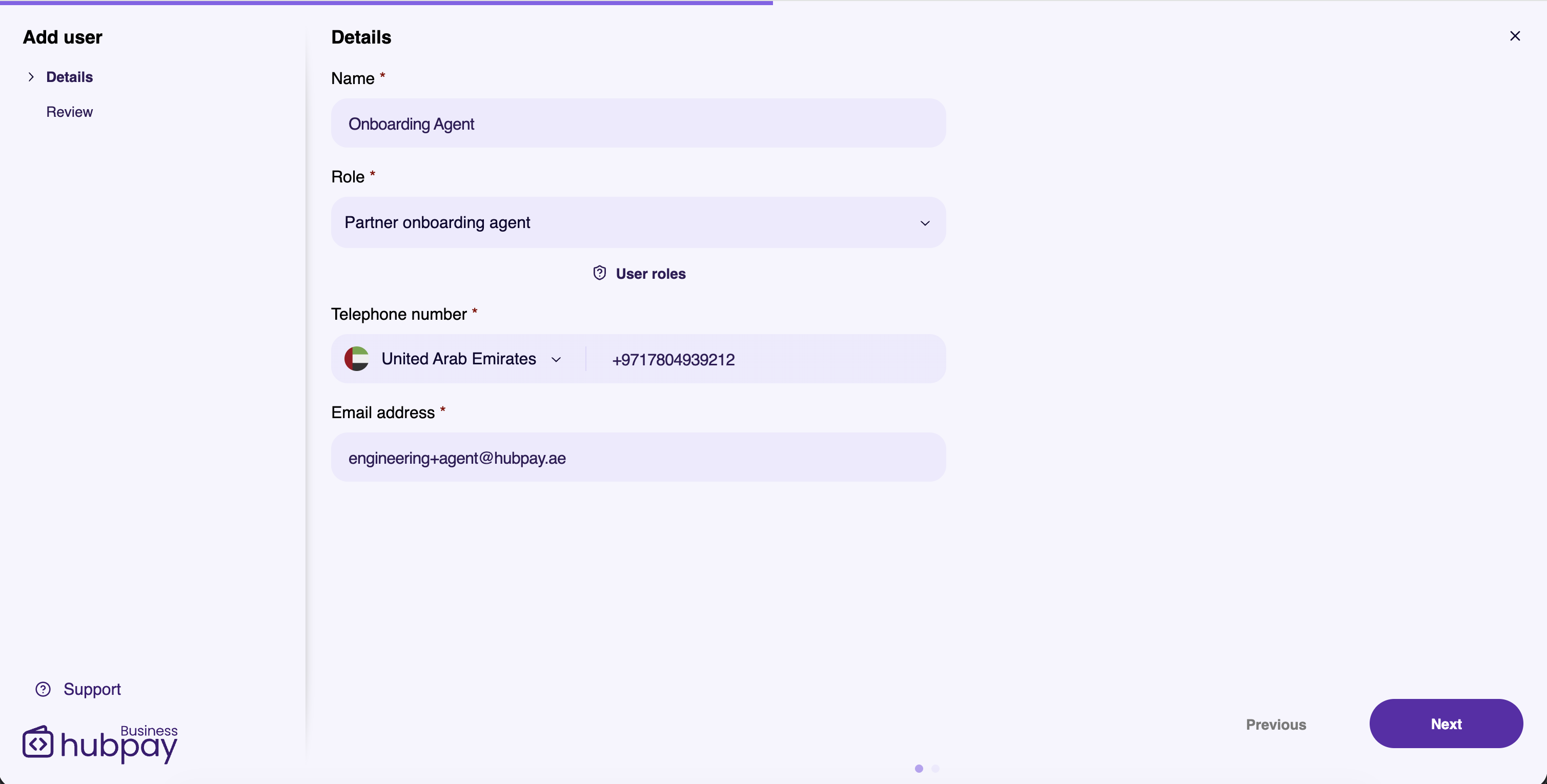 Required field details for new user
