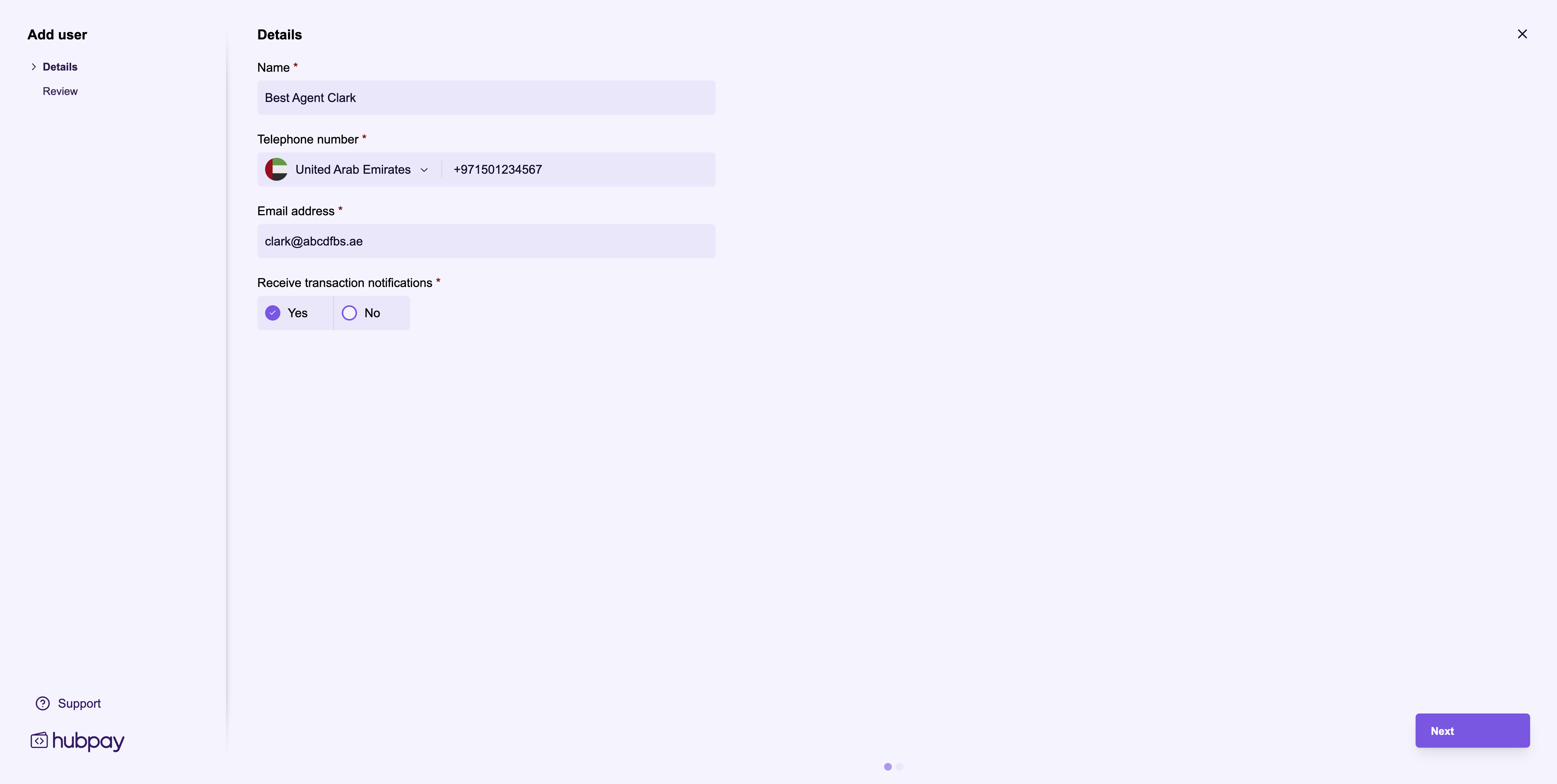 Required field details for new agent